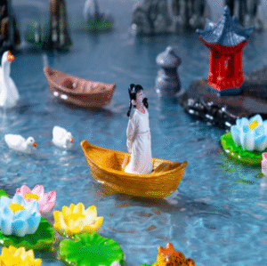 Floating Wooden Boat Bamboo Raft Decoration Set