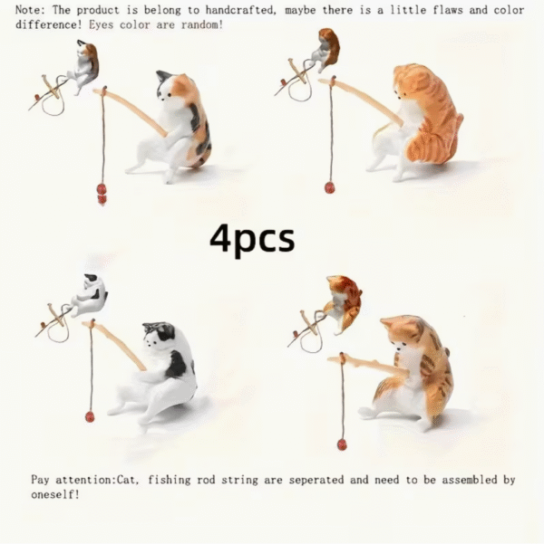 4 Piece Cat Fishing Figurines